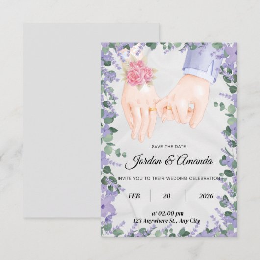 elegante lavendelvelden uitnodiging (Voorkant / Achterkant)