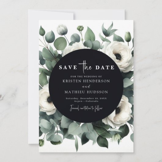 Elegante Leaf Eucalyptus digitale bruiloft Save The Date (Voorkant)