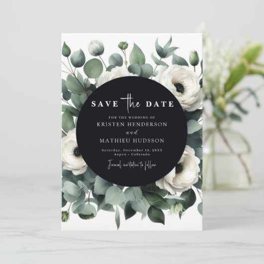 Elegante Leaf Eucalyptus digitale bruiloft Save The Date (Staand voorkant)