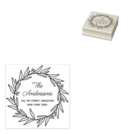 Elegante Leaf Krans Familie Botanisch Rubberstempel (Gestempeld)