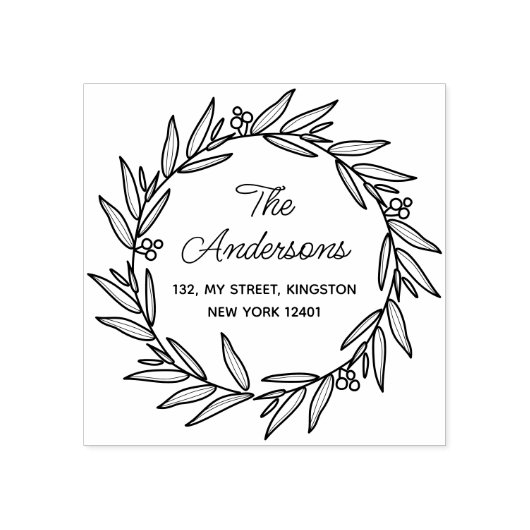 Elegante Leaf Krans Familie Botanisch Rubberstempel (Afrduk)