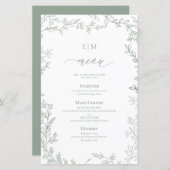 Elegante Leaf Sage Green Monogram Trouwmenu (Voorkant / Achterkant)