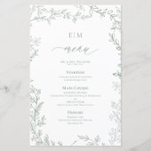 Elegante Leaf Sage Green Monogram Trouwmenu (Voorkant)