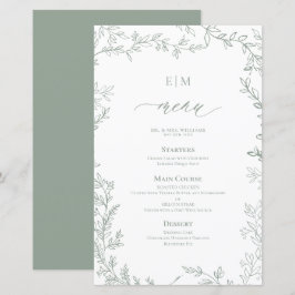 Elegante Leaf Sage Green Monogram Trouwmenu