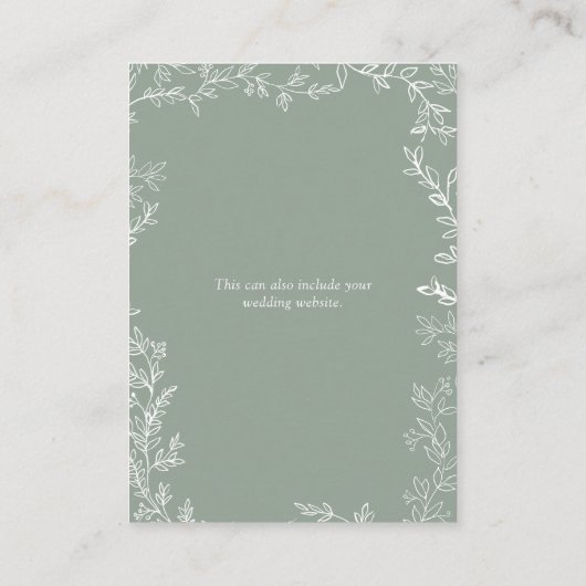 Elegante Leaf Sage Green Monogram Wedding Details Informatiekaartje (Achterkant)
