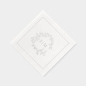 Elegante Leafy Crest Monogrammed Wedding Zilver Folie Servetten (Rechts)