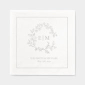 Elegante Leafy Crest Monogrammed Wedding Zilver Folie Servetten (Voorkant)