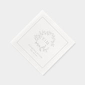 Elegante Leafy Crest Monogrammed Wedding Zilver Folie Servetten (Rechts)