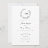 Elegante Leafy Monogram Crest Wedding Kaart (Voorkant)