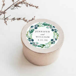 Elegante Leafy Waterverf Botanische bruiloft Ronde Sticker