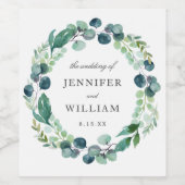 Elegante Leafy Waterverf Botanische bruiloft Wijn Etiket (Enkel label)