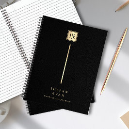 Elegante Lederen Print Zwart & Goud Monogram Spira Notitieboek