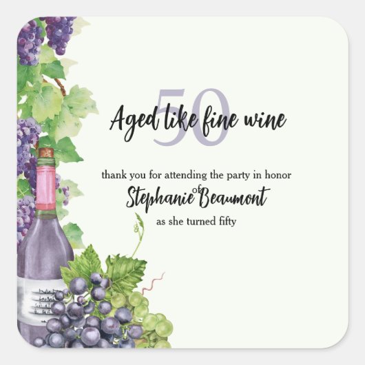 Elegante leeftijd als fijne wijn 50ste verjaardags vierkante sticker (Voorkant)