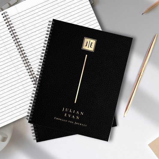 Elegante leerprint zwart & goud monogram spiraal notitieboek