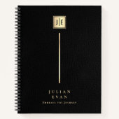 Elegante leerprint zwart & goud monogram spiraal notitieboek (Voorkant)