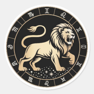 Elegante Leeuw Zodiac Sterrenbeeld Goud Zwart Ronde Sticker