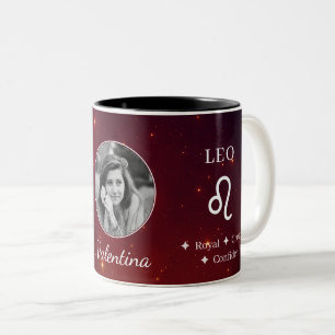 Elegante Leeuw Zodiac Symbool Eigenschappen Foto M Tweekleurige Koffiemok