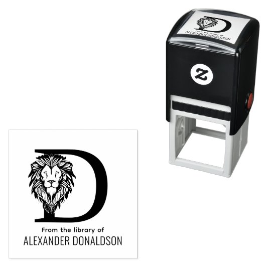 Elegante Leeuwenkop #3 boven enkele initiële naam  Zelfinktende Stempel (In situ)