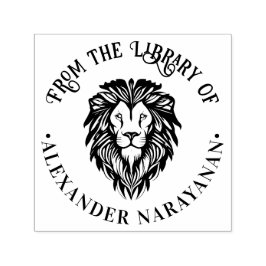 Elegante Leeuwenkop #3 Ronde Bibliotheek Boeknaam Zelfinktende Stempel