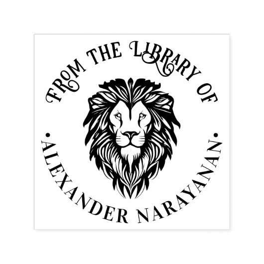 Elegante Leeuwenkop #3 Ronde Bibliotheek Boeknaam Zelfinktende Stempel (Design)