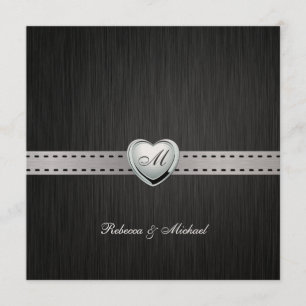 Elegante (lege) Damast Monogram Huwelijksuitnodigi Kaart
