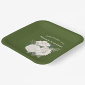 Elegante Leger Groene en Witte Rozen Bruiloft Papieren Bordje (Gebogen)