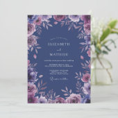 Elegante Leiste Amethist Bloemblad Bruiloft Kaart (Staand voorkant)
