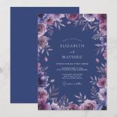 Elegante Leiste Amethist Bloemblad Bruiloft Kaart (Voorkant / Achterkant)