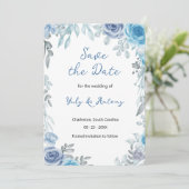 Elegante Leiste Blau Watercolor Bloemetuin Save The Date (Staand voorkant)