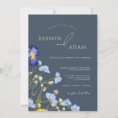Elegante Leiste Blau Wilde Bloem Bruiloft Kaart (Voorkant)