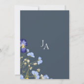 Elegante Leiste Blau Wilde Bloem Bruiloft Kaart (Achterkant)