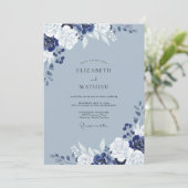 Elegante Leiste Indigo Bloei Bruiloft Kaart (Staand voorkant)