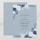 Elegante Leiste Indigo Bloei Bruiloft Kaart (Voorkant / Achterkant)