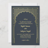 Elegante leisteen grijs Indiase gateway bruiloft Kaart (Voorkant)