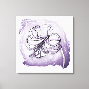 Elegante lelie bloem paarse & witte bloemenschilde canvas afdruk
