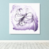 Elegante lelie bloem paarse & witte bloemenschilde canvas afdruk (Insitu (Houten vloer))