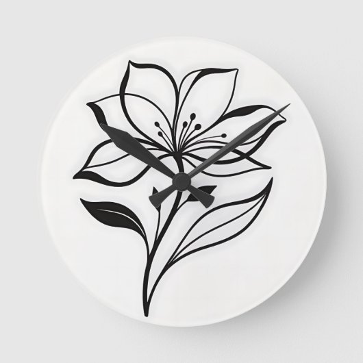 Elegante lelie bloem silhouet ronde klok (Voorkant)