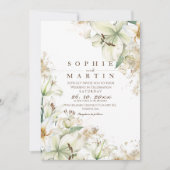 Elegante lelie bruiloft stoffige witte tuin bloeme kaart (Voorkant)