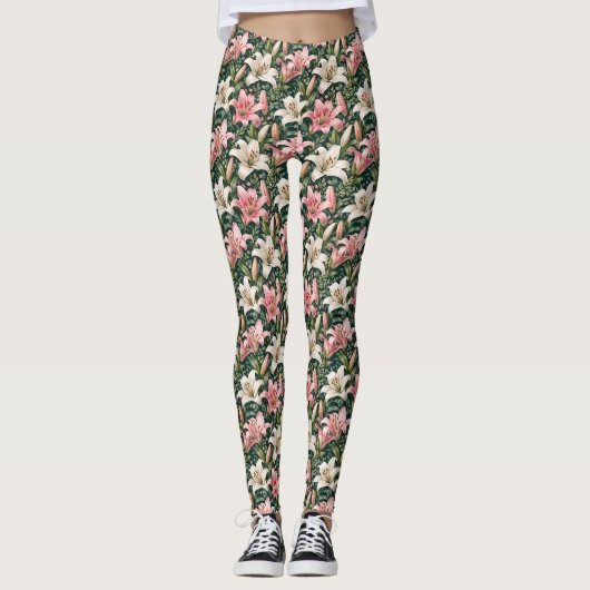 Elegante lelie- en bladcompositie leggings (Voorkant)