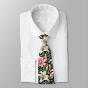 Elegante lelie- en bladcompositie stropdas