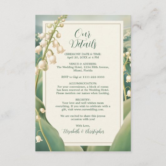 Elegante Lelie van de Vallei Bloemenlandschap Brui Informatiekaartje (Voorkant)