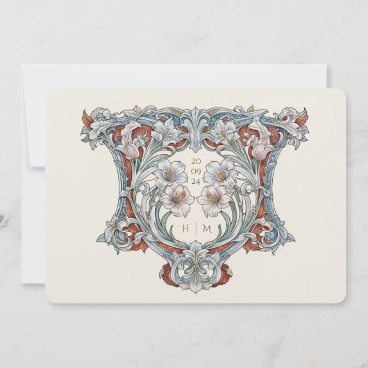 Elegante lelies Art Nouveau bruiloft ivoor rood Kaart (Achterkant)