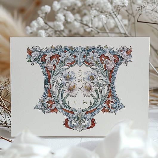 Elegante lelies Art Nouveau bruiloft ivoor rood Kaart