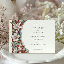 Elegante lelies Art Nouveau bruiloft ivoor rood Kaart