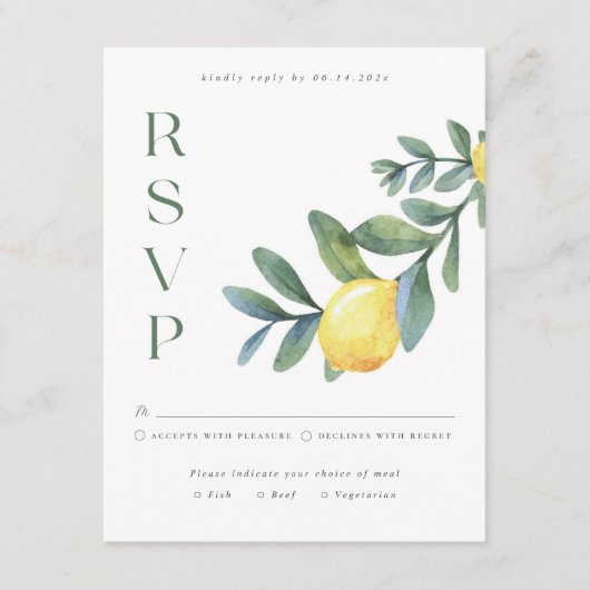 Elegante Lemon botanische bruiloft RSVP-kaart Informatiekaartje (Voorkant)
