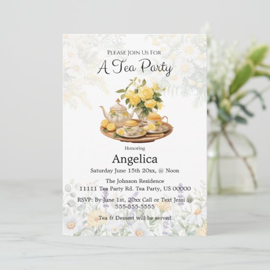 Elegante Lemon Floral Tea Party/ Aanpassen Party Kaart (Staand voorkant)
