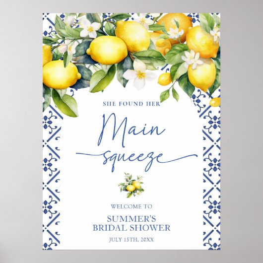 Elegante Lemon Main Squeeze Vrijgezellenfeest Welk Poster (Voorkant)