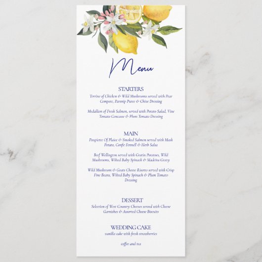 Elegante Lemon Mediterrane bruiloft Menu (Voorkant)