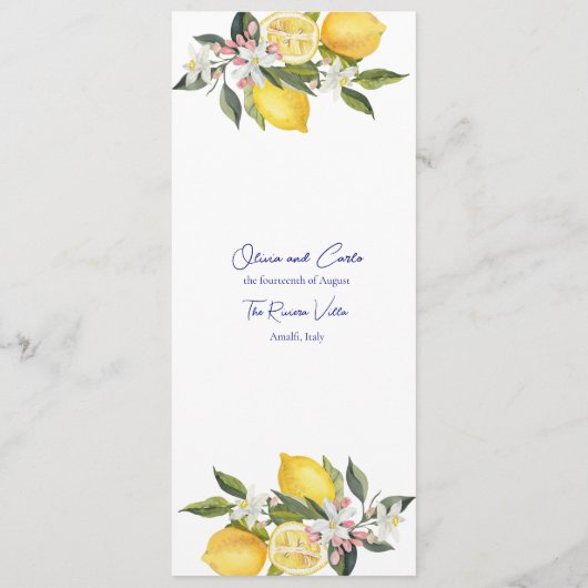 Elegante Lemon Mediterrane bruiloft Menu (Achterkant)