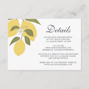 Elegante Lemon Theme Wedding Details Informatiekaartje